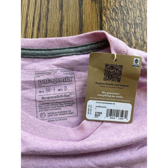 Patagonia Unisex Fits Roy Icon Responsibili-Tee Shirt M. Mauve Women M / Men S - Picture 1 of 9